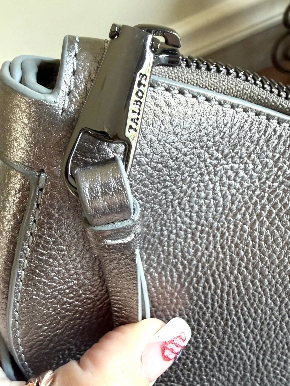 Talbots half-moon clutch or wristlet, Pewter Silver Half Moon Leather Clutch new